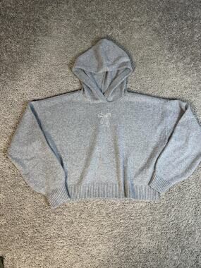 Hollister Hoodie Womens S Gray Pullover Hooded Relaxed Knit Embroidered